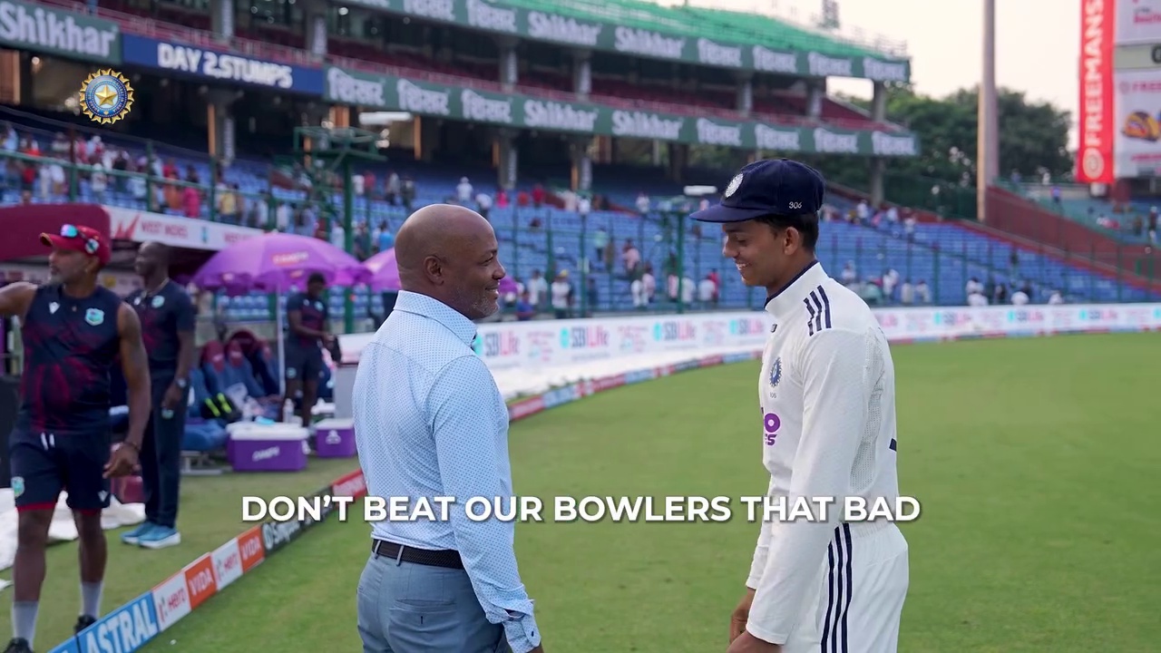 Brian Lara appeal Yashasvi Jaiswal after hitting century in IND vs WI 2nd Test Delhi