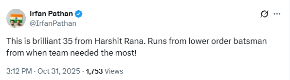 Irfan Pathan on Harshit Rana