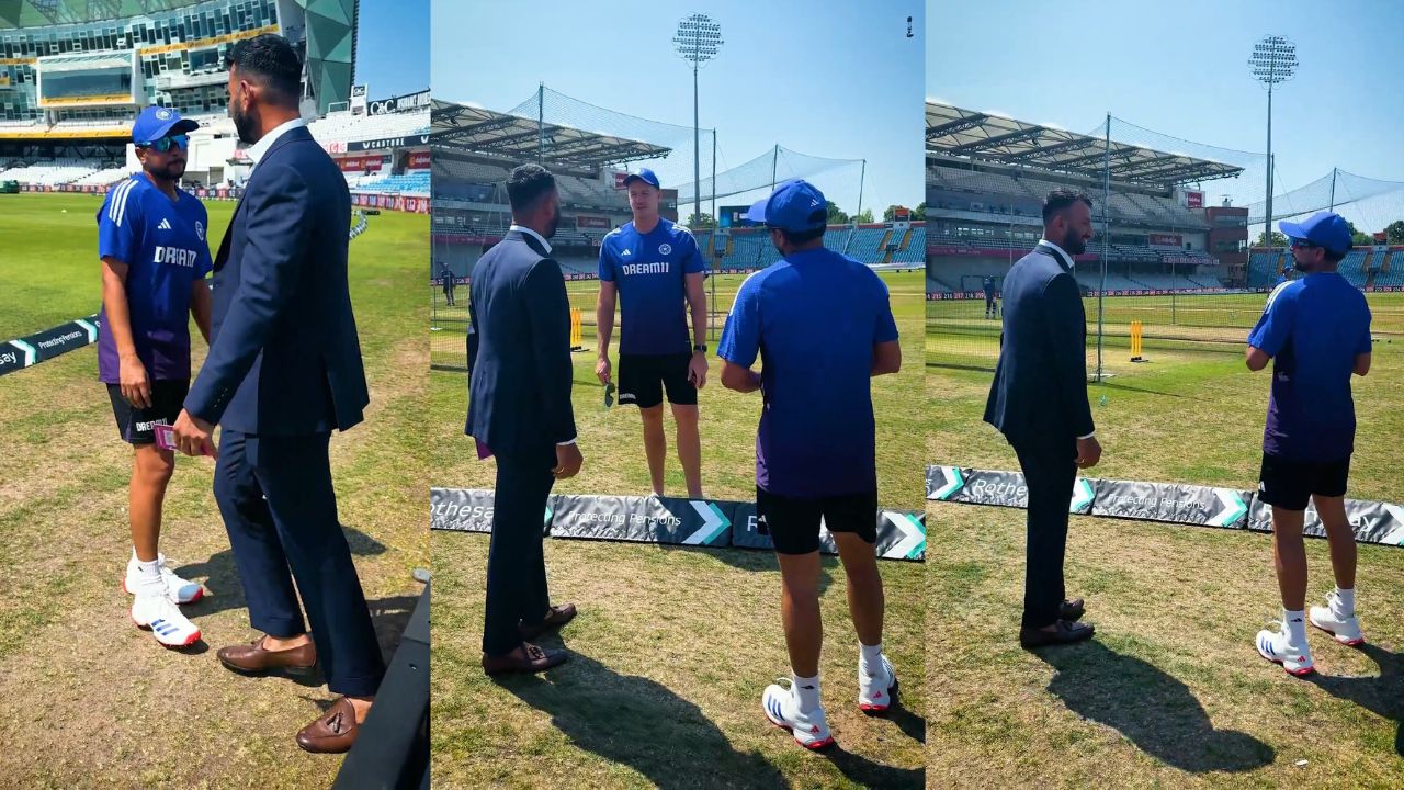 Cheteshwar Pujara meets Kuldeep Yadav and Morne Morkel During Net Practice for Headingley test IND vs ENG Anderson Tendulkar Trophy
