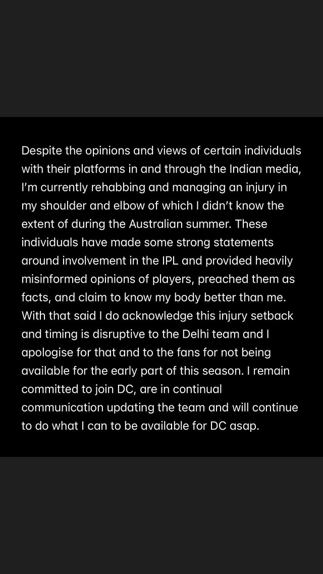 Mitchell Starc Insta Story 
