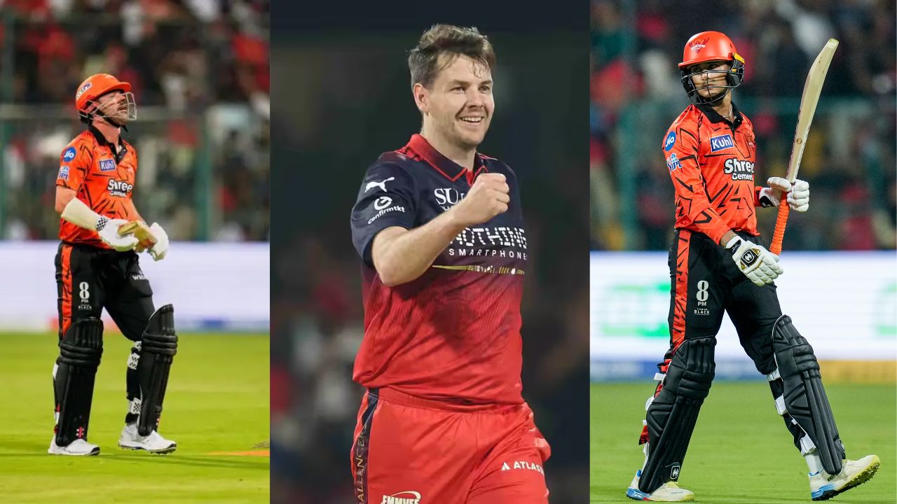 RCB Pacer Jacob Duffy take 3 wickets in powerplay against SRH Abhishek Sharma Travis Head Nitish Reddy