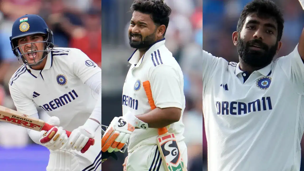Shubman Gill, Rishabh Pant and Jasprit Bumrah in test jersey