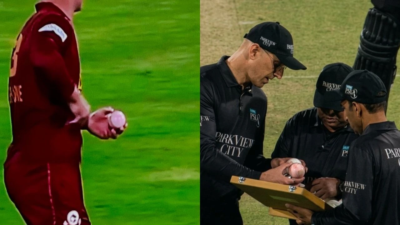 Hyderabad Kingsmen's maroon kit stains the white ball In PSL 2026