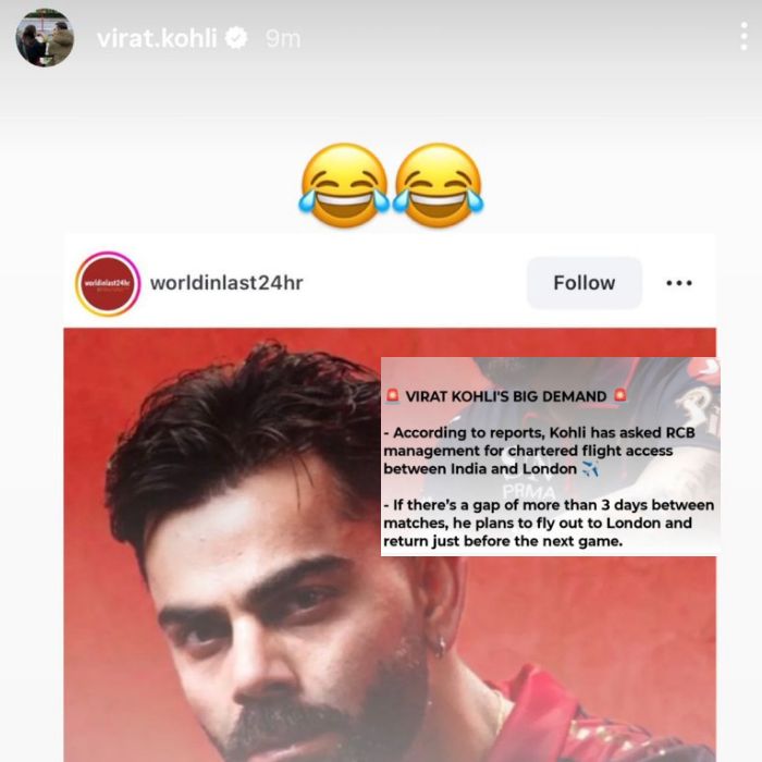 Virat Kohli goes on Instagram to address the chartered flight claims